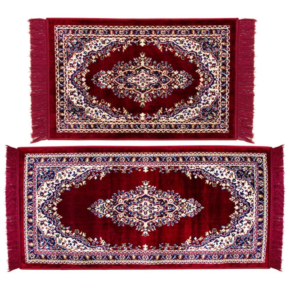 Gold Coast Traditional Persian Style Burgundy/Navy Accent Rug and Runner Set